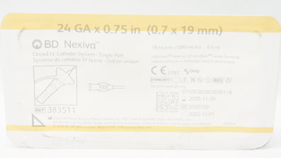 BD 383511 Nexiva Closed IV Cath. System-Single Port 24GA x 0.75inch